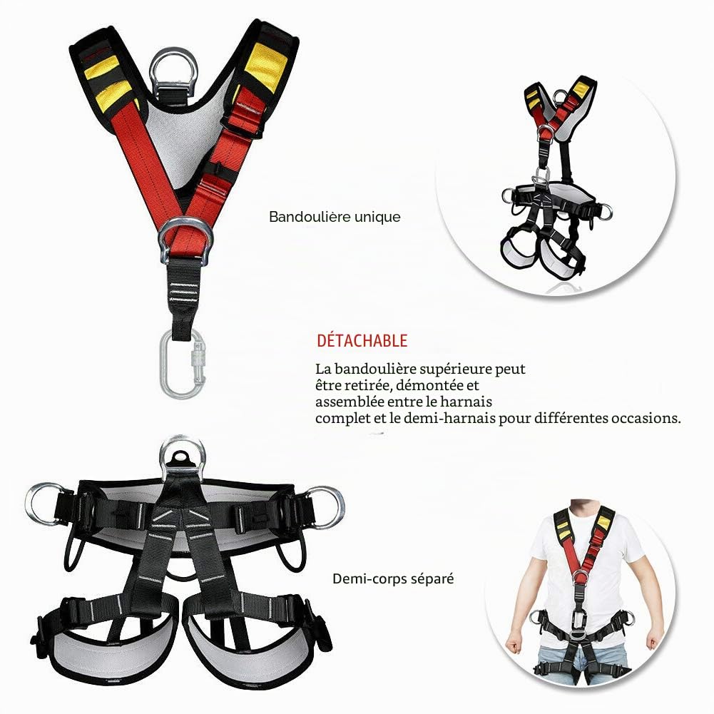 Ensembles de Harnais de sécurité Ensembles Mousquetons Totale du Corps Protection Absorbant Les Chocs Ceinture, Anti-Chutes Ceinture De SéCurité for Travaux AéRiens en Plein Air