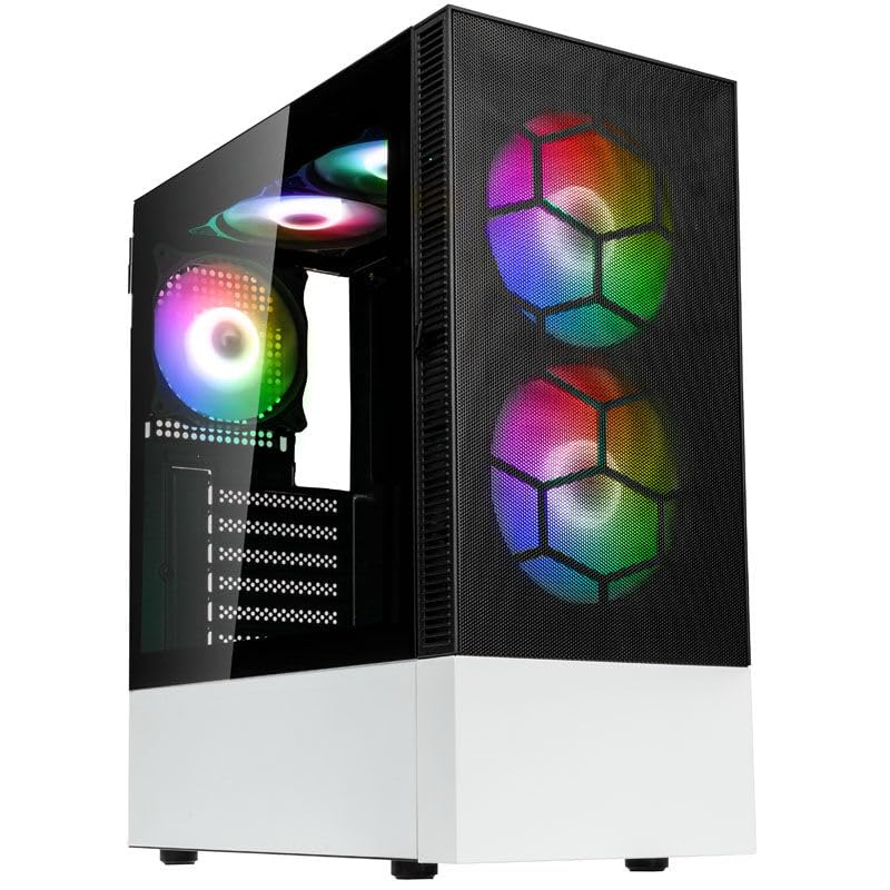 Kolink Observatory MX Mesh obudowa PC, Kolink Umbra wentylator ARGB, solidna stalowa obudowa PSU, przednia płyta siatkowa, stal SPCC, Midi Tower, czarna i biała