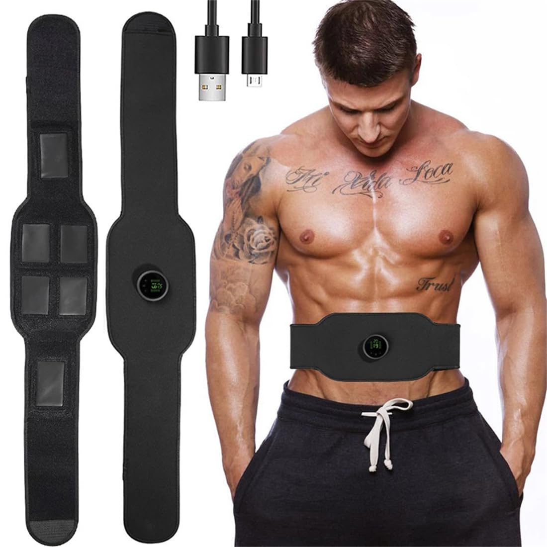 EMS Bauchgürtel für Damen und Herren | Kabelloser Core Trainer für gezielte Muskelstimulation, 12 Intensitätsstufen, ohne Pads oder Gel, freihändig, Alltagstauglich