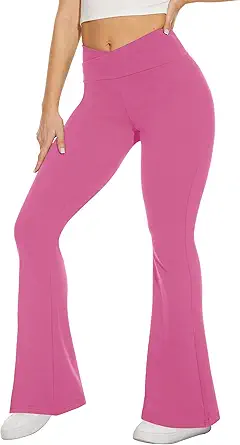 TNNZEET Black Flare Leggings for Women, Crossover Yoga Pants with Pockets Bootcut Flared Leggings