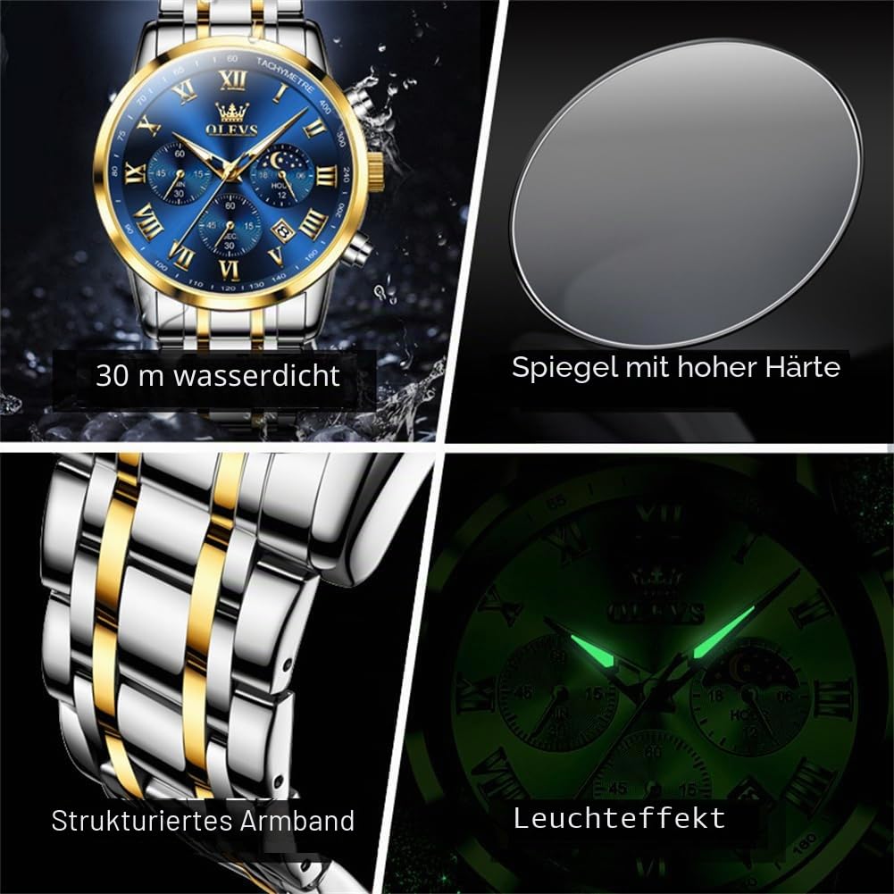 Herren Armbanduhr – Chronograph mit Mondphase aus Edelstahl
