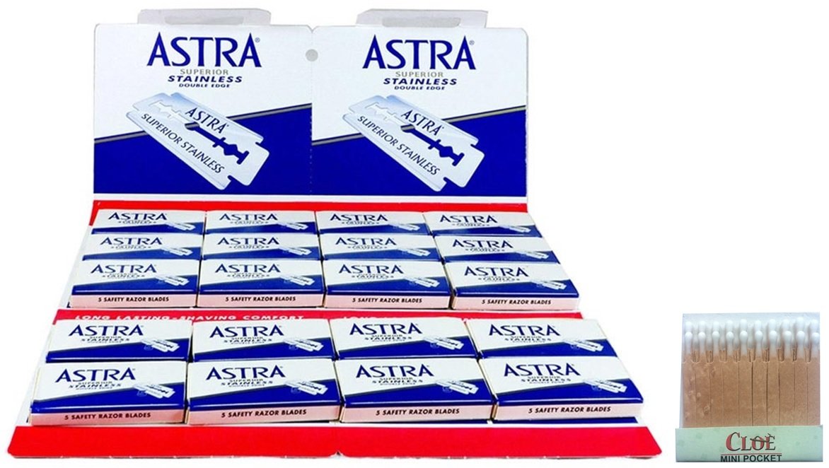 Cuchillas de afeitar Astra Superior Stainless Blue - 100 cuchillas de afeitar y 20 Cerinos Emostáticos
