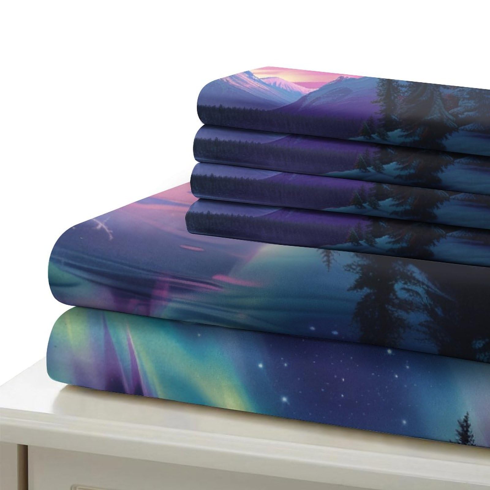 Stampato in 3D Aurora norvegese Copertina Stampata Microfibra Disegnata Biancheria Da Letto Stile Morbido Con 2 Federe,Double（200x200cm）, Per Ragazzi Adulti