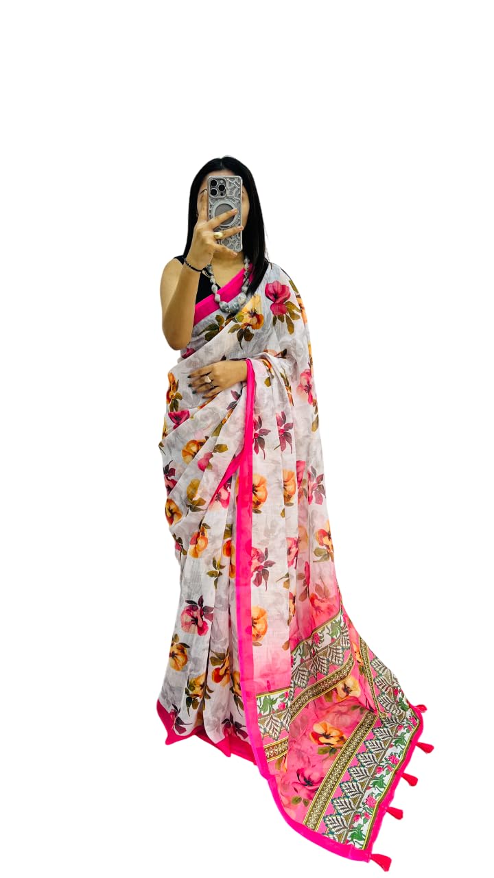 Womens Linen Blend Saree Ethnic...
