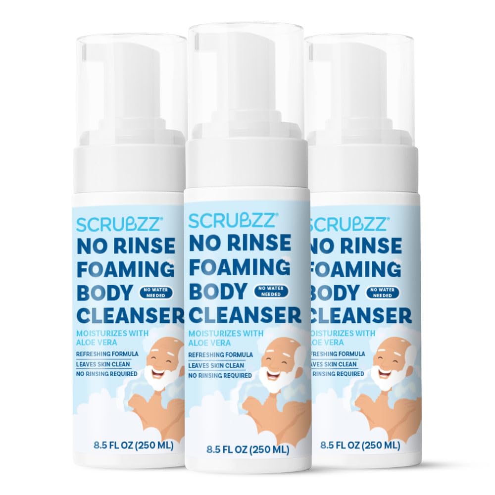 Scrubzz No Rinse Body Wash for Elderly, Rinse Free Cleansing Foam, Waterless Foaming Cleanser for Men and Women, Great for Camping, Gym and Post