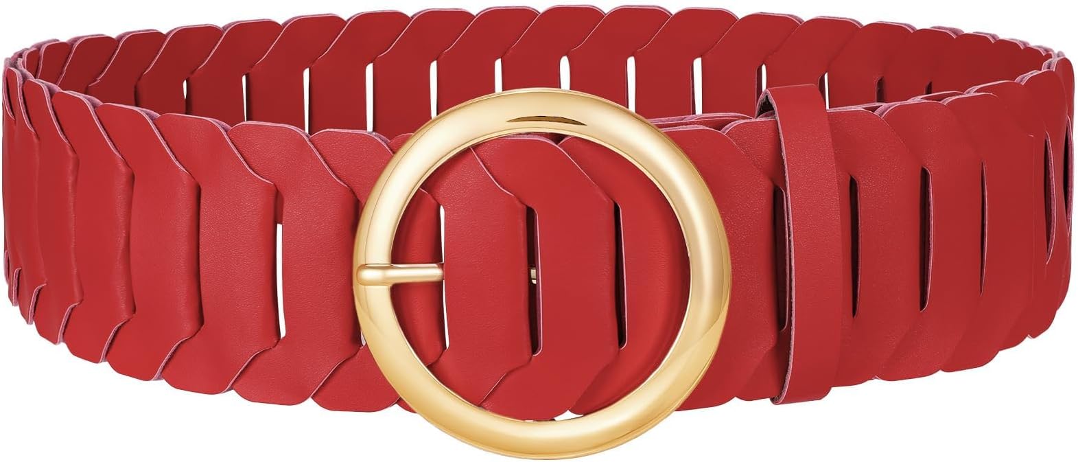 Women Wide Belts for Dresses Coat Vintage Ladies Braided Wide Waist Belts with Round Gold Buckle