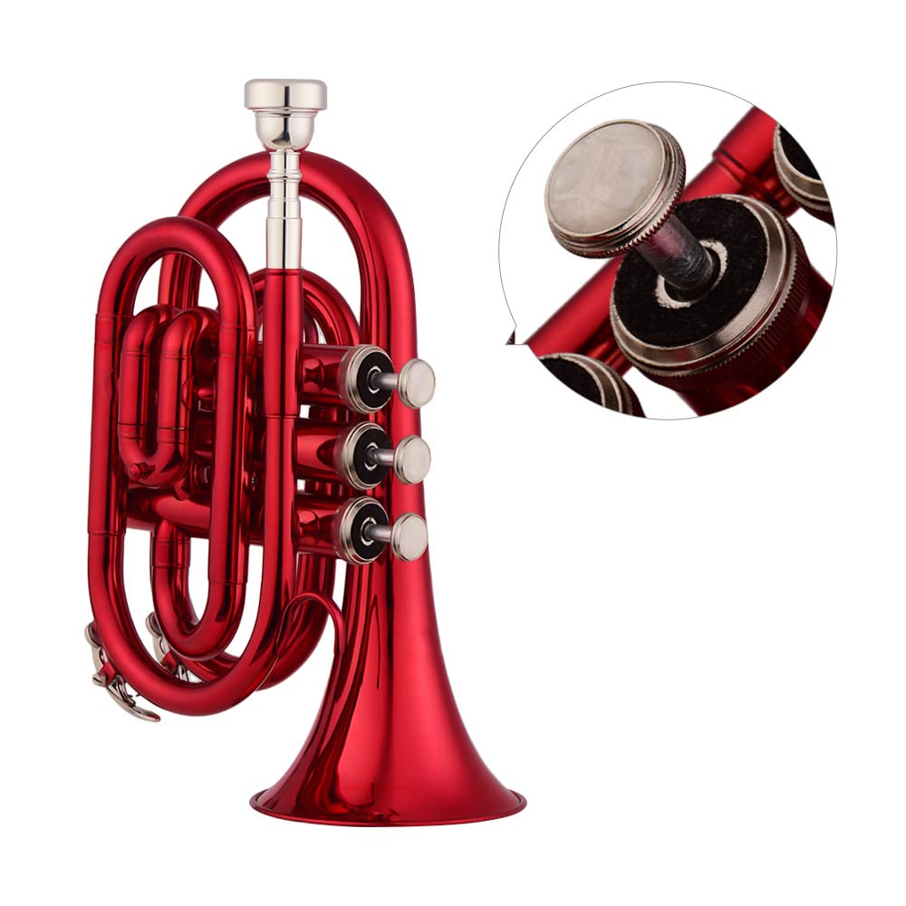 Set di Trombe Tascabili in SIB 5 Trombe a Mano Colorate Opzionali con Custodia, Cinturino, Bianchi, Kit di Pulizia per Studenti e Principianti (Rosso)