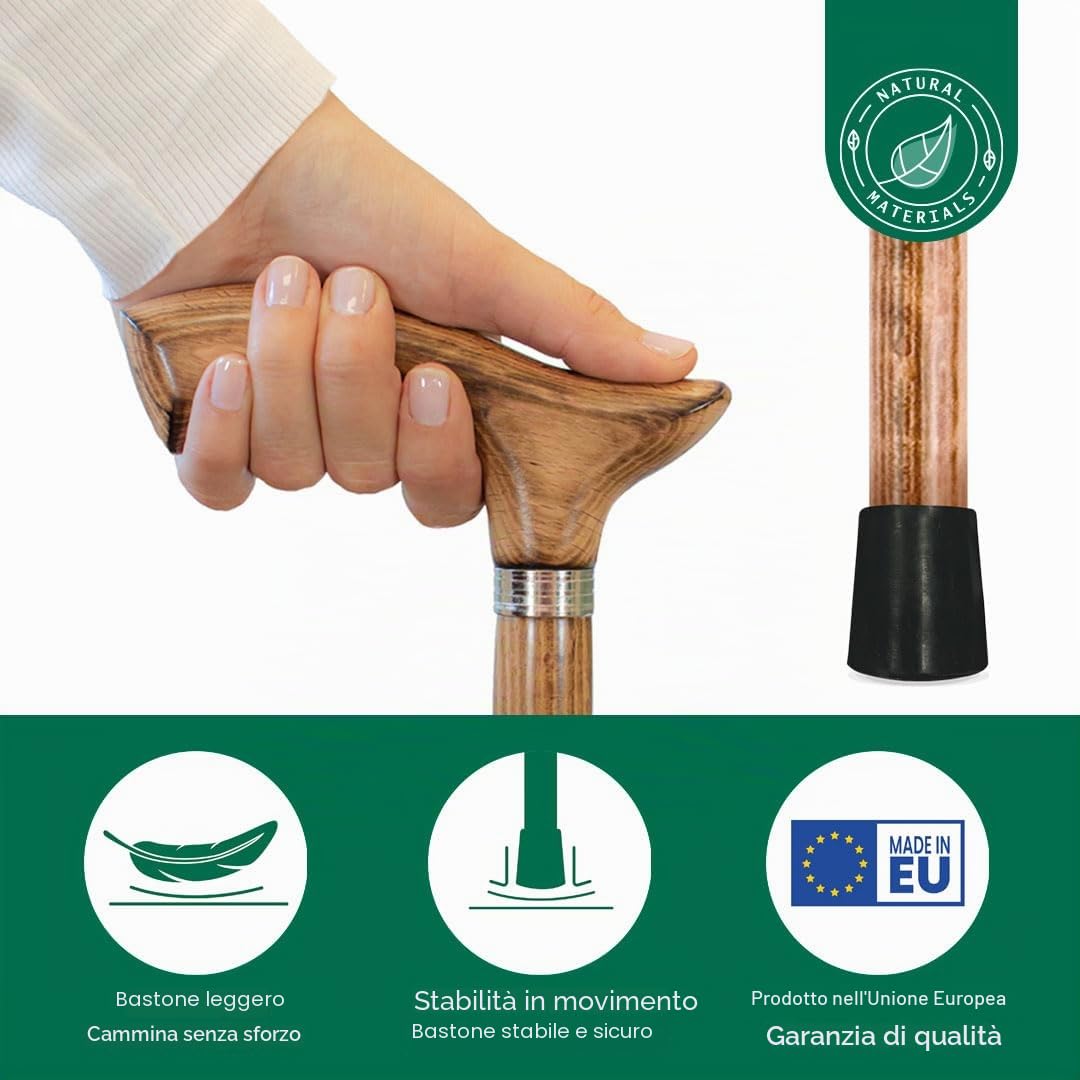 Flexor - Bastone da Passeggio in Legno di Faggio | Ergonomico e Elegante | Sostegno Affidabile per Adulti | Punta Sicura Ø20mm | Bastone Ergonomico | Bastone Legno da Passeggio, Legno di Faggio