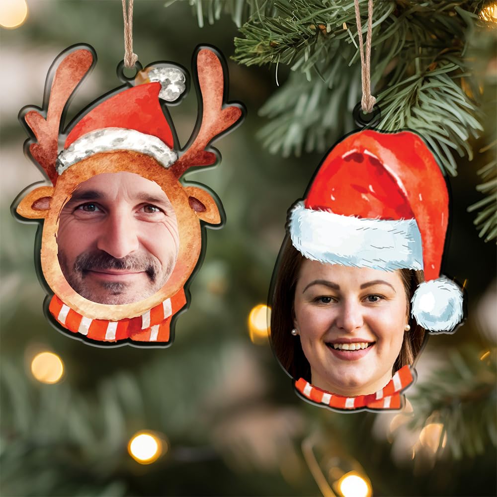 Pack de 2 Adornos para Árbol de Navidad Personalizados con Foto. Decoración de Navidad para Casa. Bola de Navidad Colgante de Metacrilato. Regalos y Adornos Personalizados Navideños