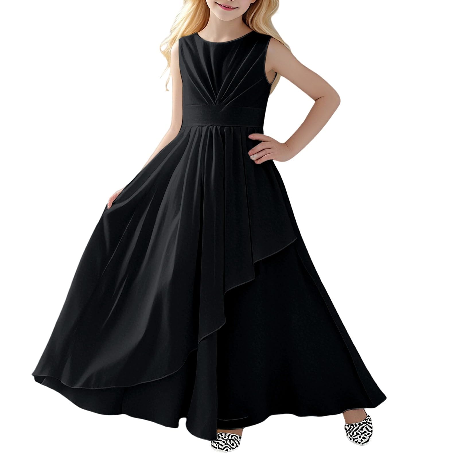 Elegante ärmellose Partykleider für Mädchen mit Rundhalsausschnitt, perfekt für Aufführungen, Hochzeiten und Veranstaltungen im Freien