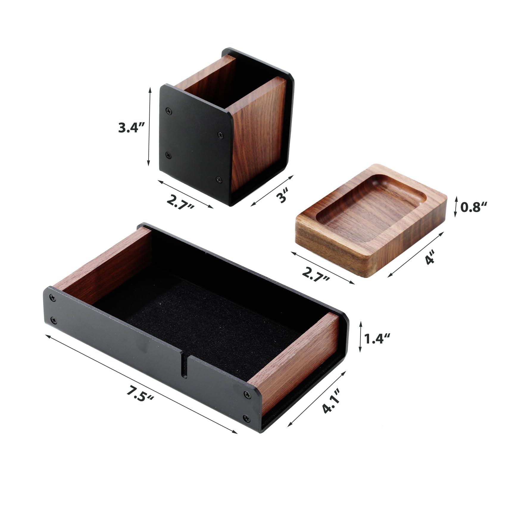 Walnut Desk Tray with Pen Holder Set Solid Wooden Desk Drawer Organizer for Keys Pen Watch Airpods Earbuds — view 9