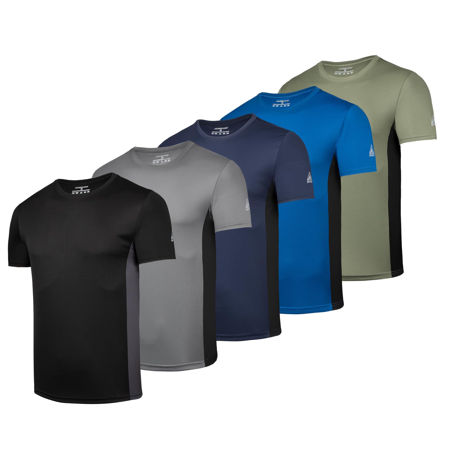 AMZSPORT Herren Sport T-Shirt Atmungsaktiv Laufshirt Leichte Trainingsshirt Wandershirt Sommer Kurzarm für Männer
