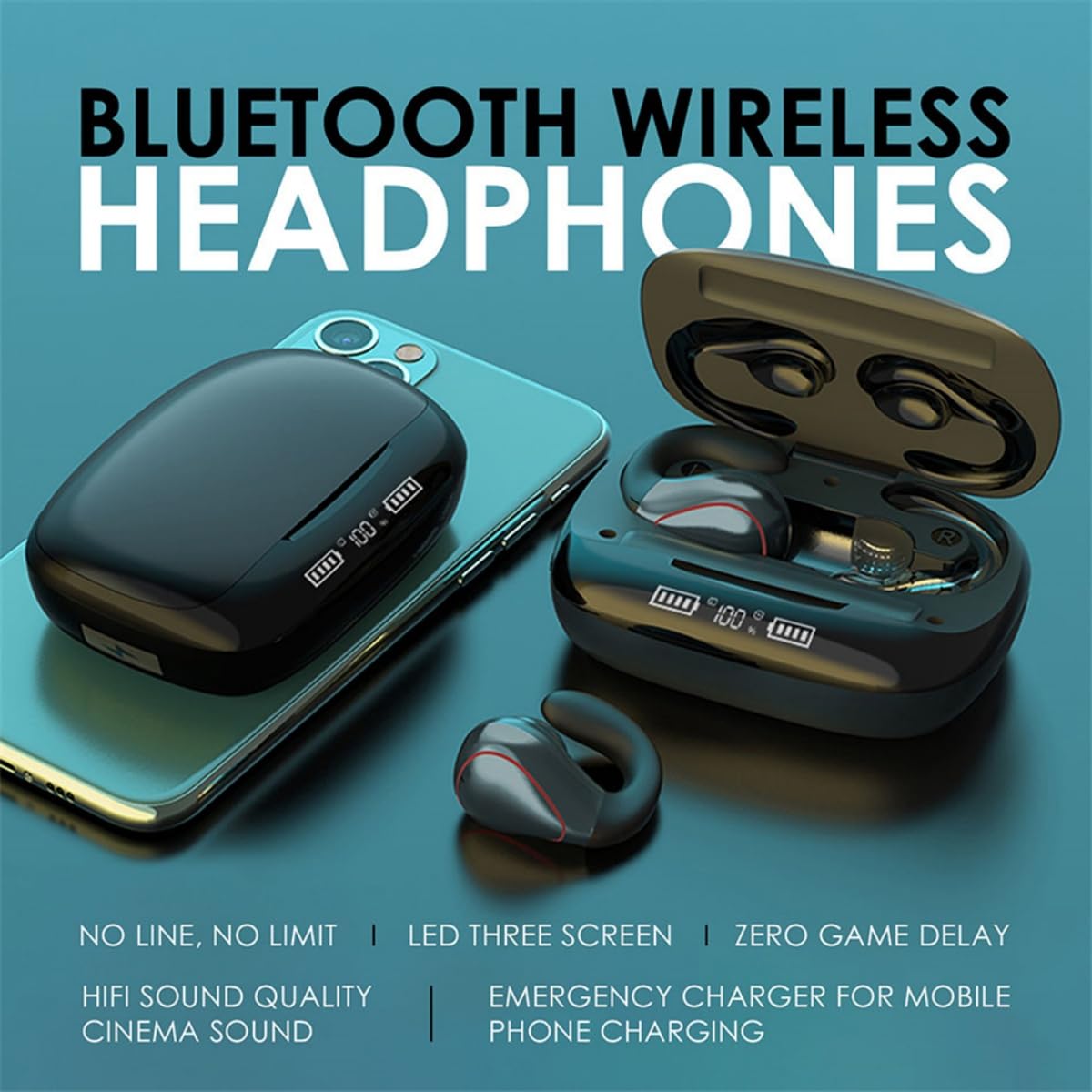 Bezprzewodowe słuchawki Bluetooth 5.0, stereo, sportowe słuchawki douszne, z redukcją szumów i sterowaniem dotykowym, do pracy, biegania, jazdy na rowerze, złote