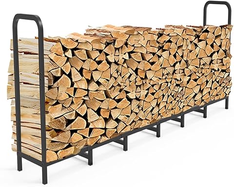 Artigarden Estantería para leña de 244 cm, altura ajustable y estable, soporte para leña para chimenea, interior y exterior, soporte apilable de metal para leña, color negro