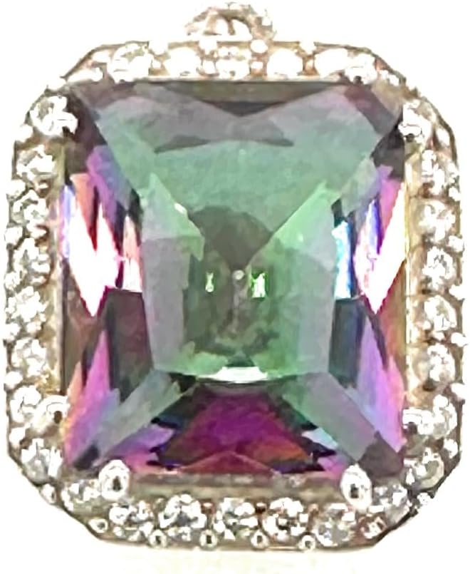 8ct Rainbow mystic Topaz 925 Solid Sterling Silver Pendant 20mm