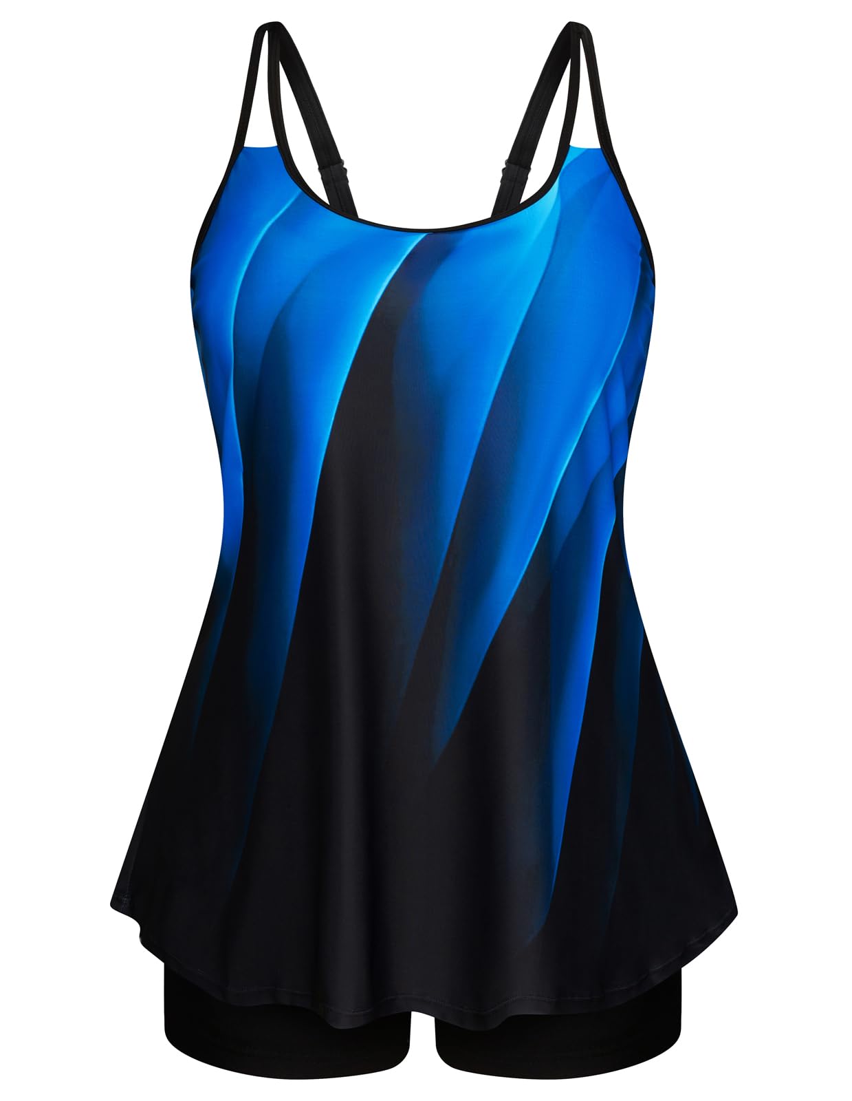 Hanna Nikole Damen Große Größe Badeanzug Bauchkontrolle Bademode Zweiteiliger mit Badehose Blaue Geometrie 58