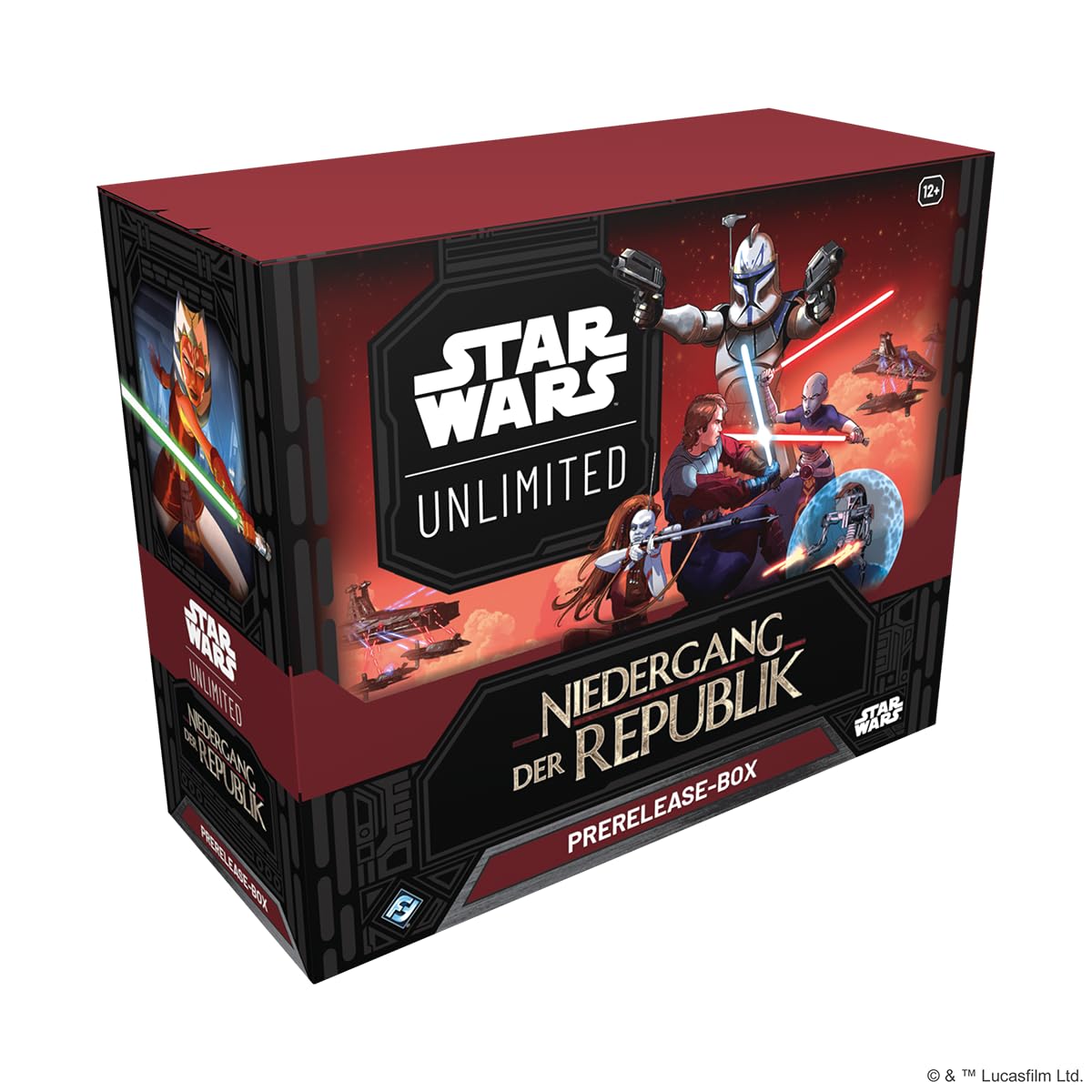 Fantasy Flight Games - Star Wars: Unlimited TCG Niedergang der Republik PRERELEASE-BOX – Starte dein Abenteuer in die Klonkriege! Enthält 6 Booster-Packs, Alter 12+, 2+ Spieler, 20 Minuten, Deutsch