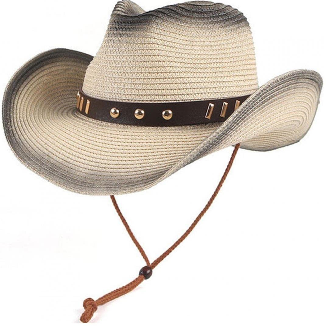 TOSSPER Sombrero De Vaquero De Paja, Sombrero De Vaquera Occidental De Verano, Sombreros De Aire Libre, Gorra De Jazz para Hombres, Mujeres