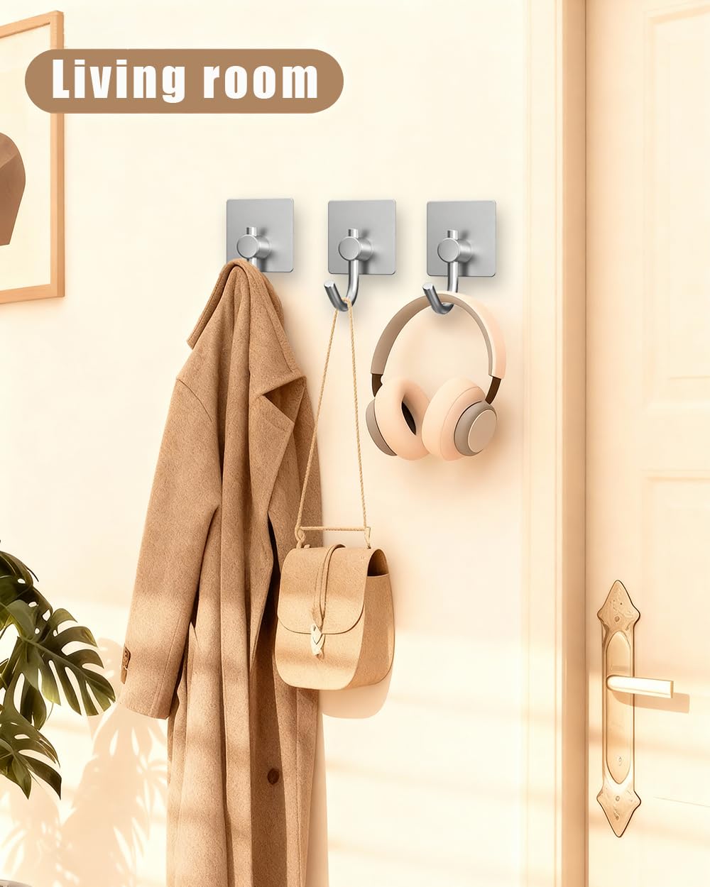 YLITREUS Ganci Adesivi Acciaio Inox 6 Pezzi - Argento Ganci per Accappatoio Senza Forare, Impermeabili e Antiruggine per Bagno e Cucina