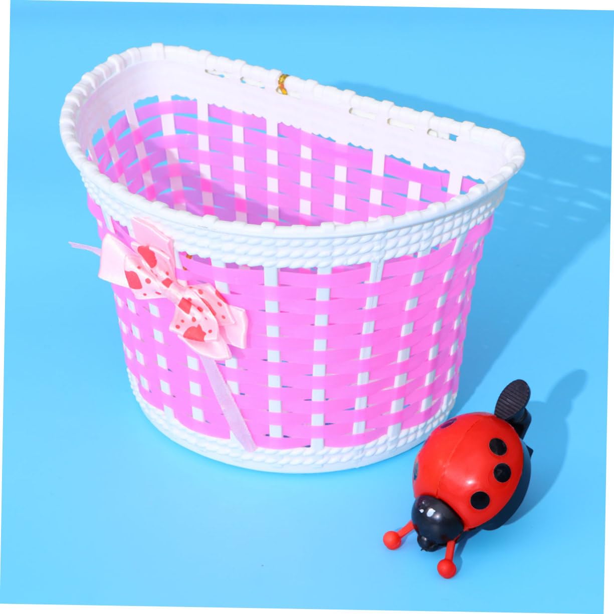VANZACK Cesta De Bicicleta Cesta Delantera De Bicicleta Cesta con Lazo Delante Timbre De Ciclismo Cesta De Mimbre para Bicicleta Decoraciones para Niños Cestas Tejidas Rosa