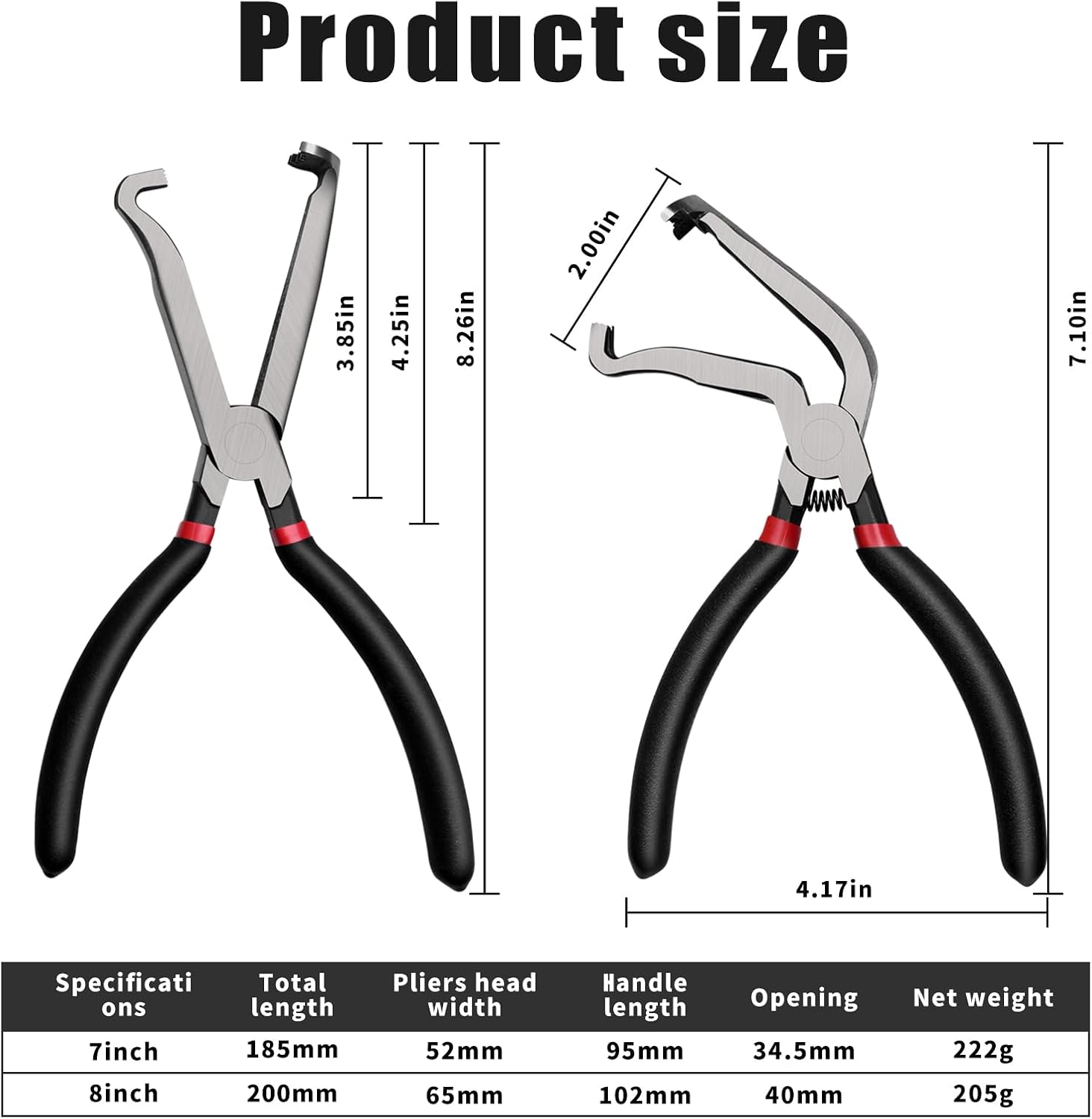 37960 Electrical Disconnect Pliers，8inch Automotive Tools Electrical Connector Pliers for Cars,Fuel Line Petrol Clip Pipe with 8 Pcs Terminal Removal Tools (1*Black60°+1*Black straight)
