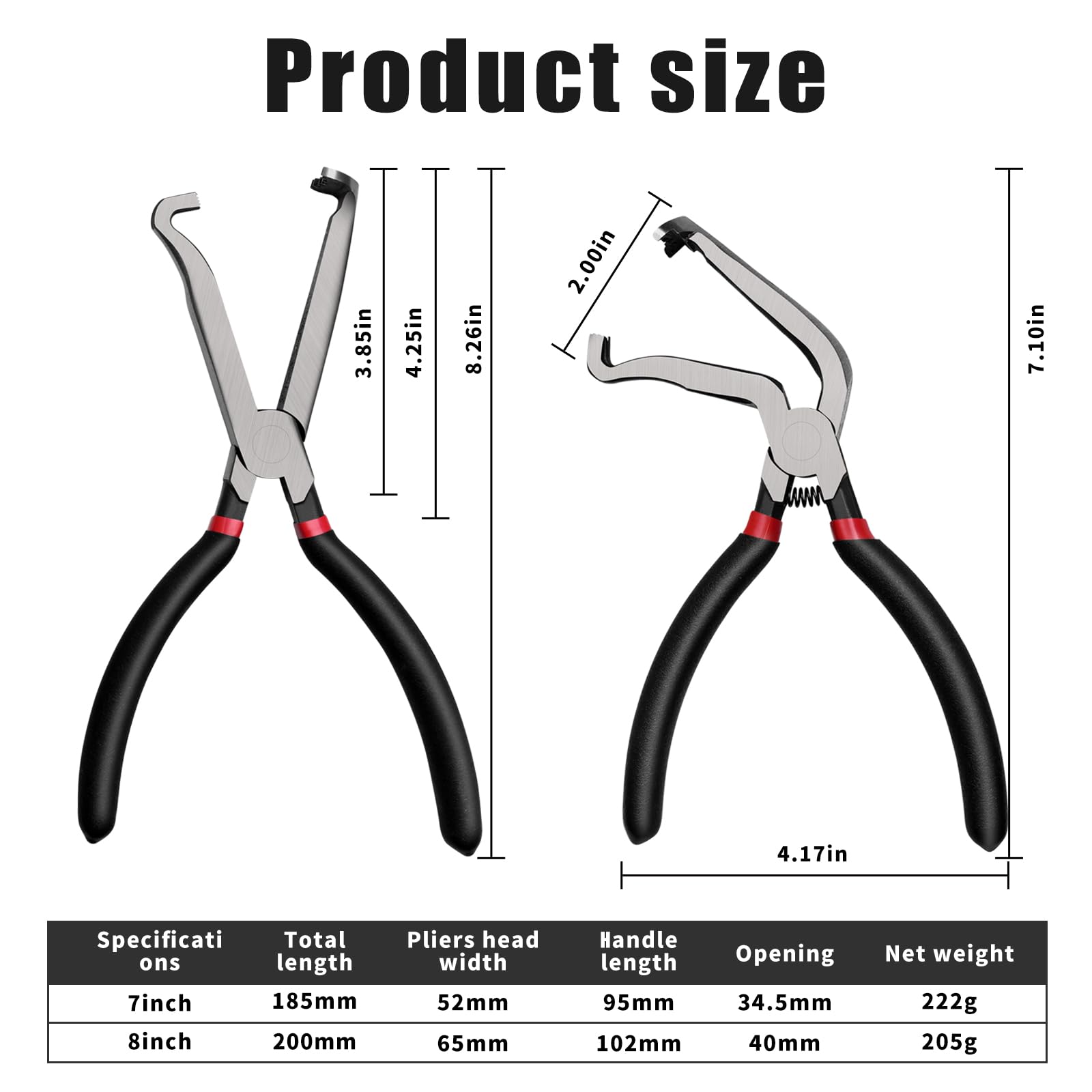 37960 Electrical Disconnect Pliers?8inch Automotive Tools Electrical Connector Pliers for Cars,Fuel Line Petrol Clip Pipe with 8 Pcs Terminal Removal Tools (1*Black60°+1*Black straight)