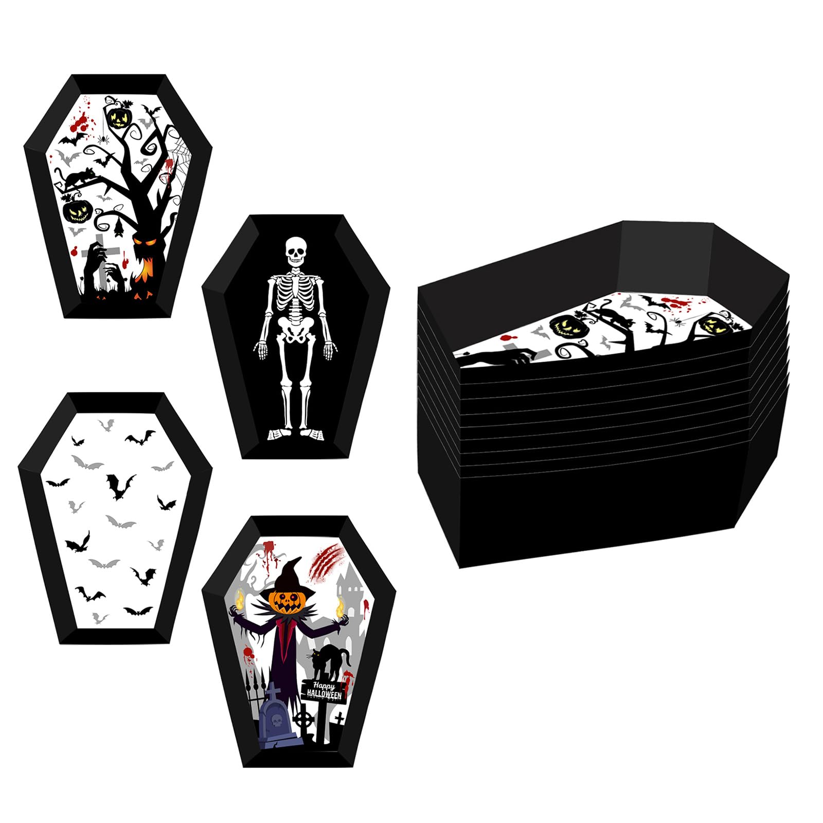 Kalttoy User Sustainable Halloween Party Coffin Trays 12 Set Creative Memorial Design ‌Folding for Treats Gifts User Friendly Coffin Candy Holders