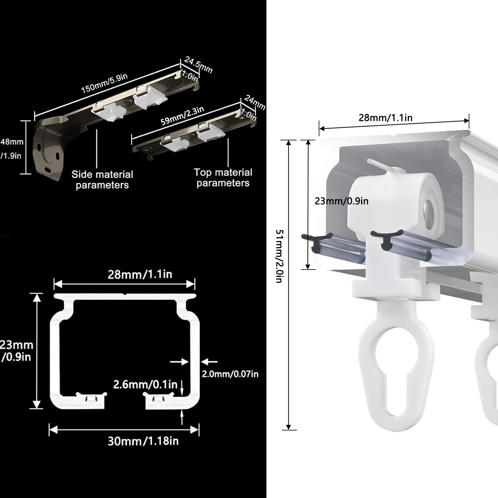 Szyna do firanek w kształcie litery S, szyna do zasłon fali z dedykowanym złączem, nadaje się do prywatnych przestrzeni, przegrody, kamperów, sypialni, gładkich i bez przeszkód (Francja, 3 m (9,8 cala