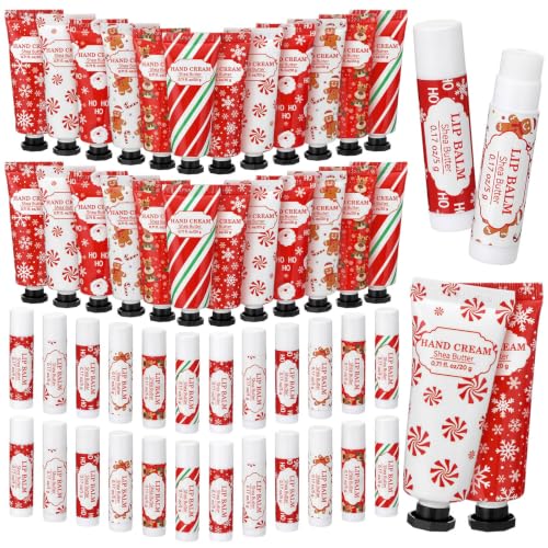 Loopeer 24 Sets Christmas Hand Cream Lip Balm Gift Bulk for Women Coworkers