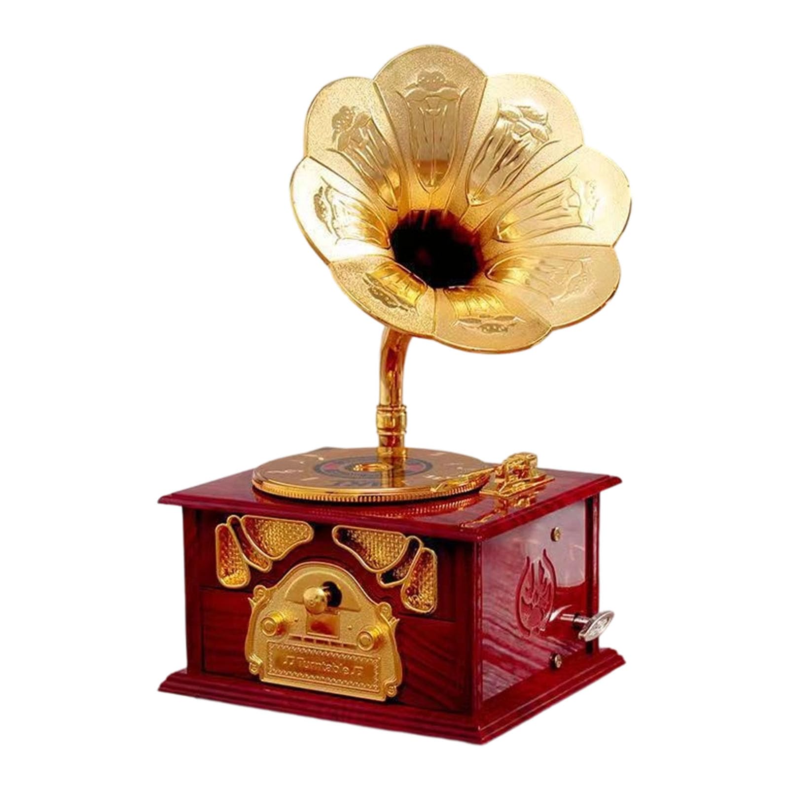 Msioytog Old Fashioned Manual Wind Up Gramophone Music Box with Drawer Wind Up Mechanical Phonograph Ornament Party Gift Mechanical Musical Box
