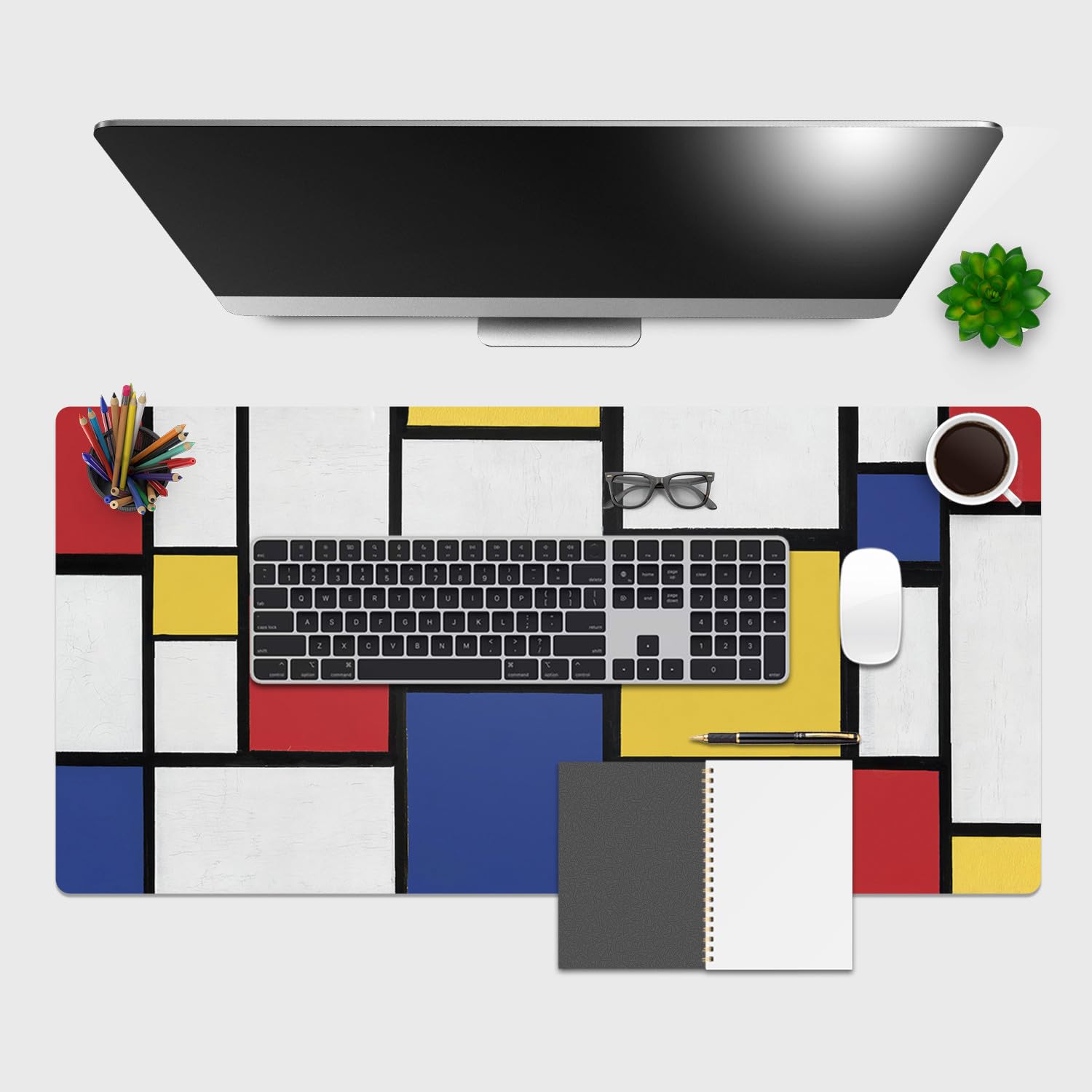 Giallobus - Tappetino scrivania - Opere famose - Vinile - 90L x 40l cm - 38 - Mondrian 1 - Tappetino mouse, sottomano tavolo pad, copri scrivania antiscivolo