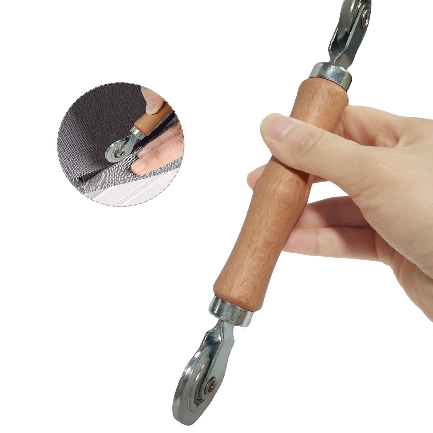 Paquete De 2 Herramientas De Pantalla, Herramienta De Rodadura De Pantalla Para Instalar Pantallas De Puerta, Ventana, Rodillo Estriado Con Mango De Madera Y Ruedas De Acero, Duradero Y Fácil De