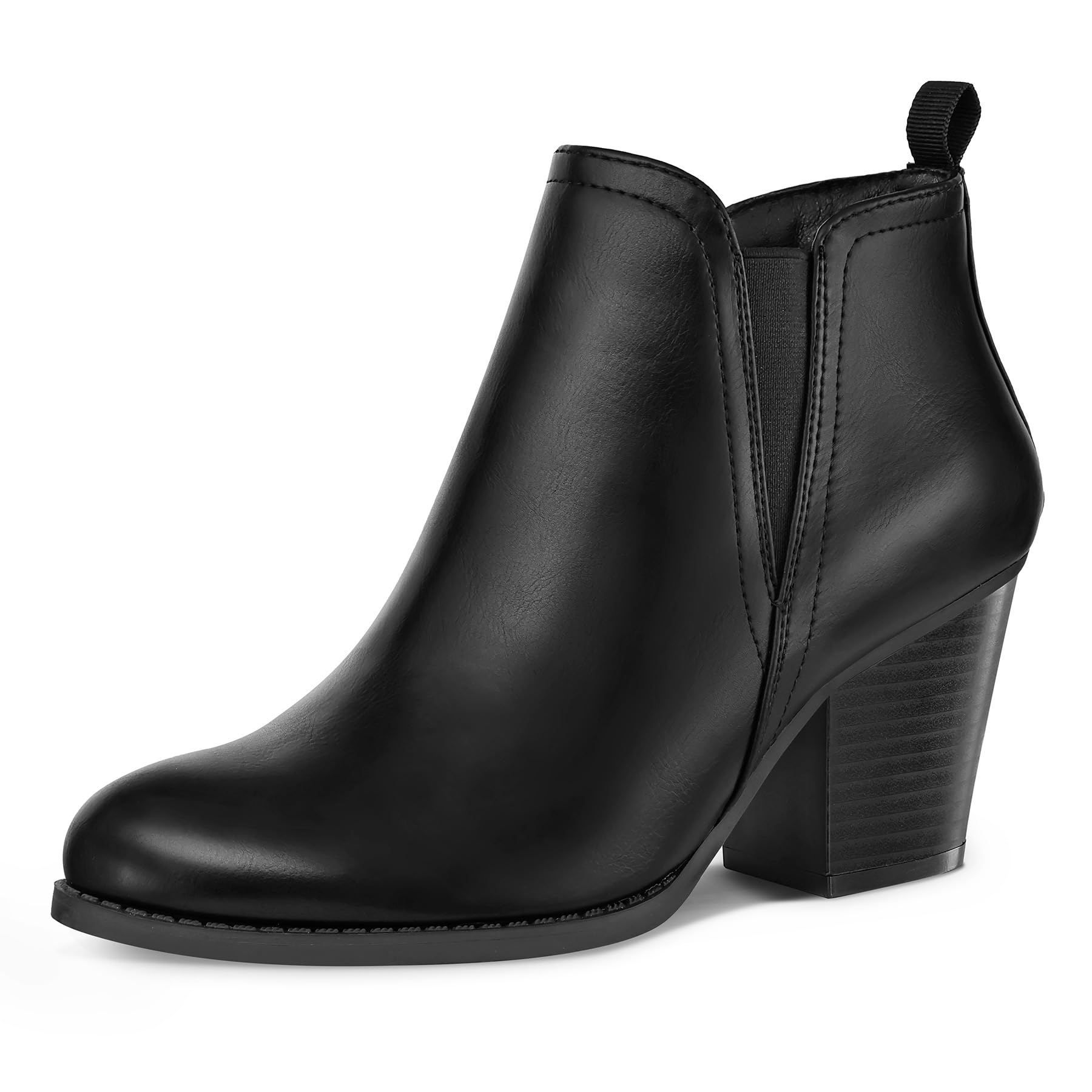 mysoft Womens Ankle Boots V Cut Side Elastic Panel Stacked Chunky Heel Booties with Side Zipper