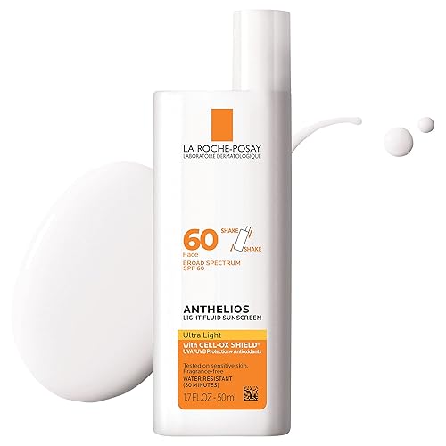 La Roche-Posay Anthelios Light Fluid Face Protector solar de amplio espectro SPF 60, protector solar para piel sensible, libre de oxibenzona, sin