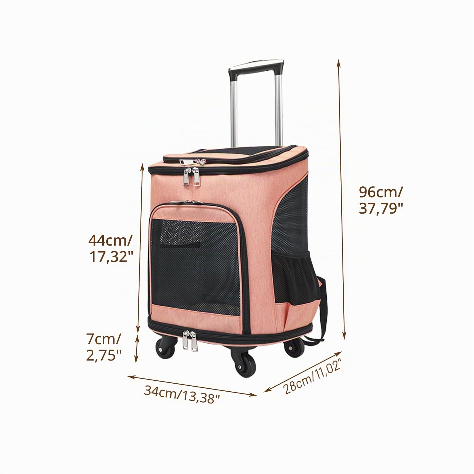 Hunderucksack mit Trolley,Katzenrucksack Trolley Hund Katze bis 10kg Leichte Hundewagen Transportbox für Welpen Haustiere (Orange)