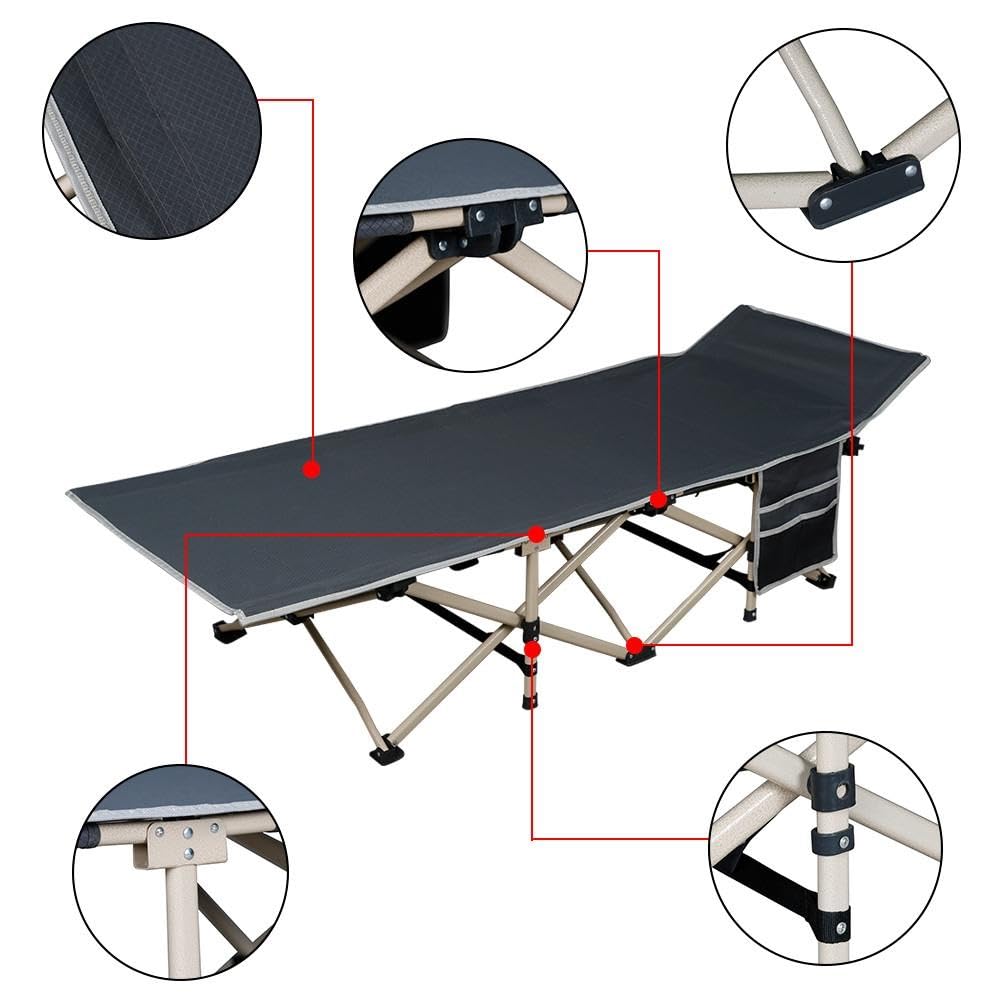 Yaheetech Cama de Camping Plegable Cama de Acampada de Tela Oxford 600D con 2 Bolsas de Almacenamiento Carga 150 kg para Playa Oficina Gris 186 x 66 cm