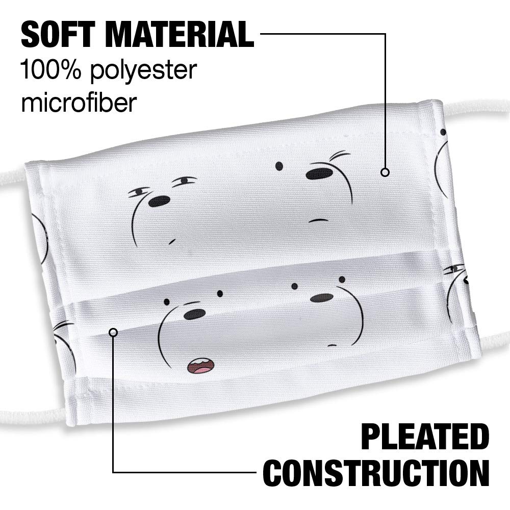 We Bare Bears Kids Ice Bear Pattern 1-Ply Reusable Face Mask Covering with Adjustable Nose Wire