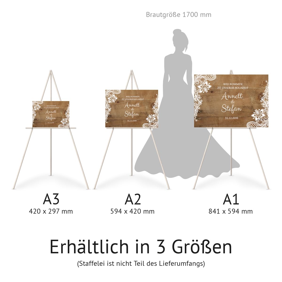 Personalisiertes Willkommensschild aus Holz Hochzeit DIN A3 A2 A1 Rustikal UV-Druck 3mm