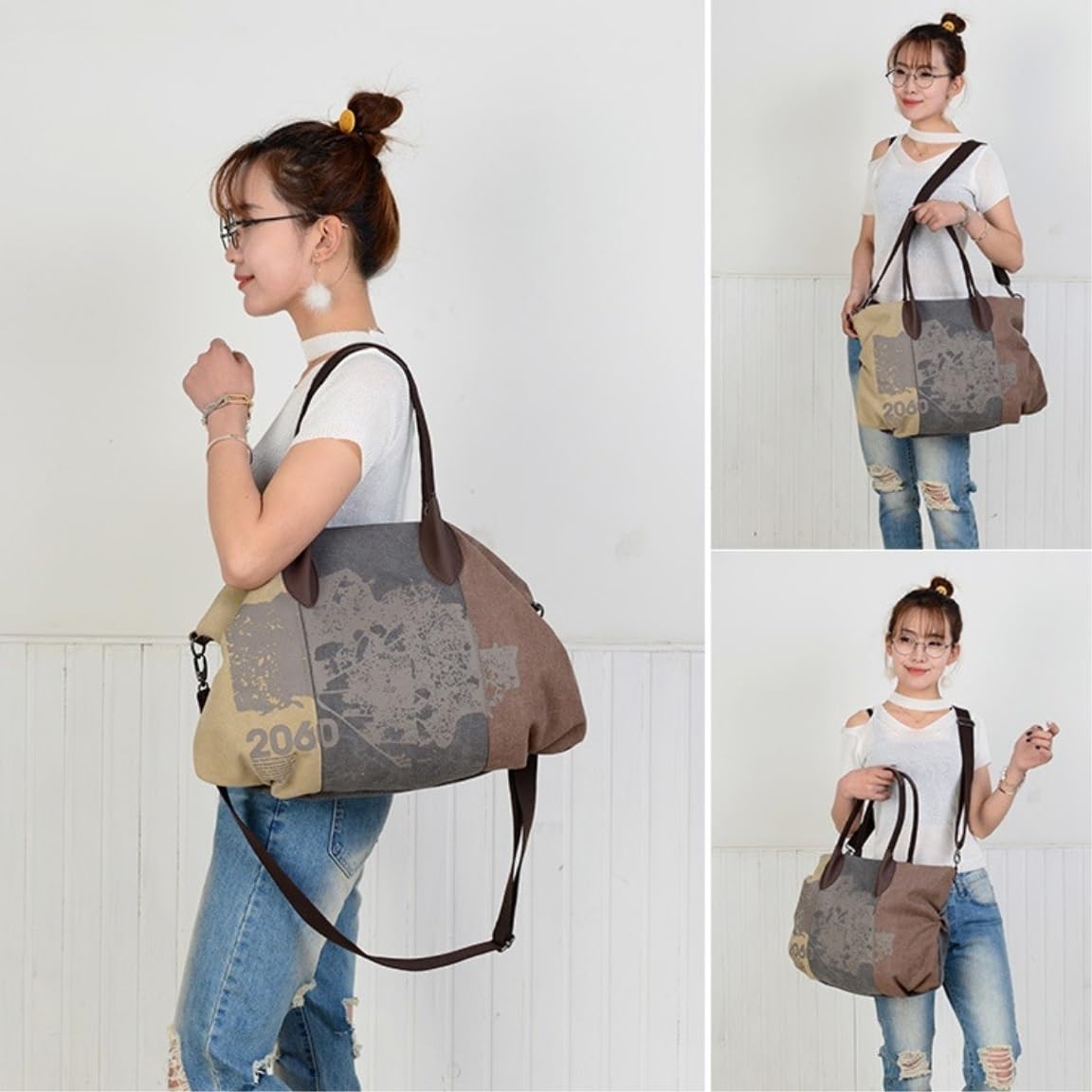 Carteras para Mujer Bolso De Mujer Con Estampado De Lona De Tendencia Europea, Bolso De Viaje De Ocio De Gran Capacidad Bolso de mano de mujer