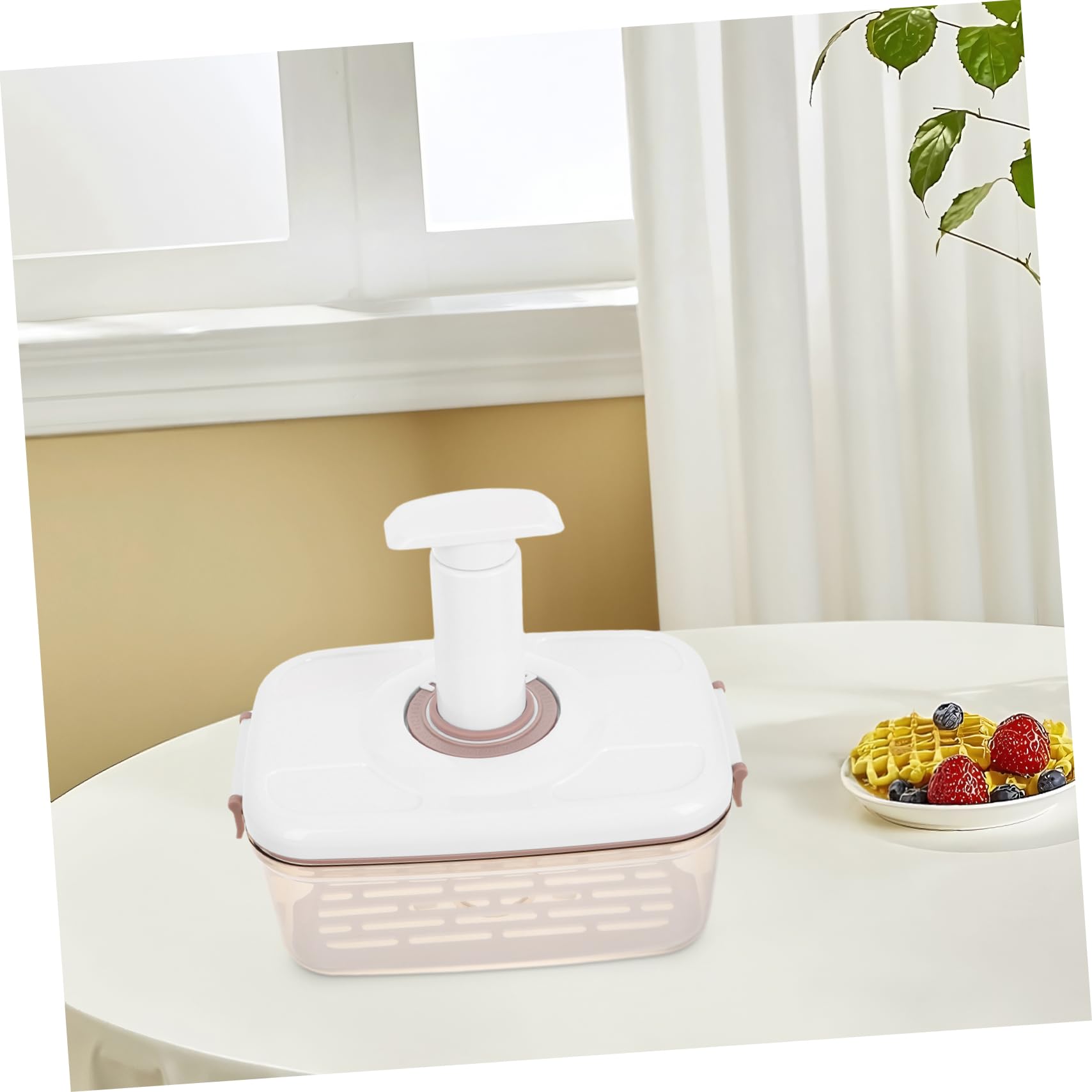 Luxshiny Contenedor de Almacenamiento al Vacío 2.1l de Plástico Resistente Bomba Manual Sistema de Sellado Hermético para Cocina y Conservación de Alimentos Frescos Drenaje Integrado