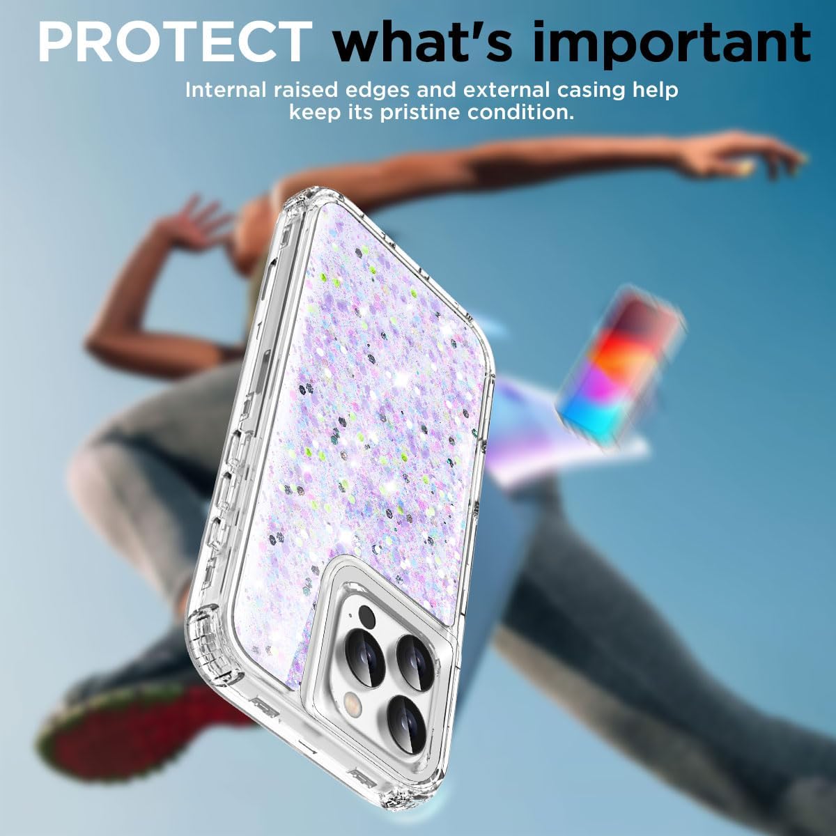 AICase for iPhone 16 Pro Max Case Bling Glitter for Women Girls Cute Shiny Sparkle,3 in 1 Heavy Duty Durable 3-Layer Military Grade Shockproof/DropProof Protective Cover for iPhone 16 Pro Max 6.9"_2 - Image 4