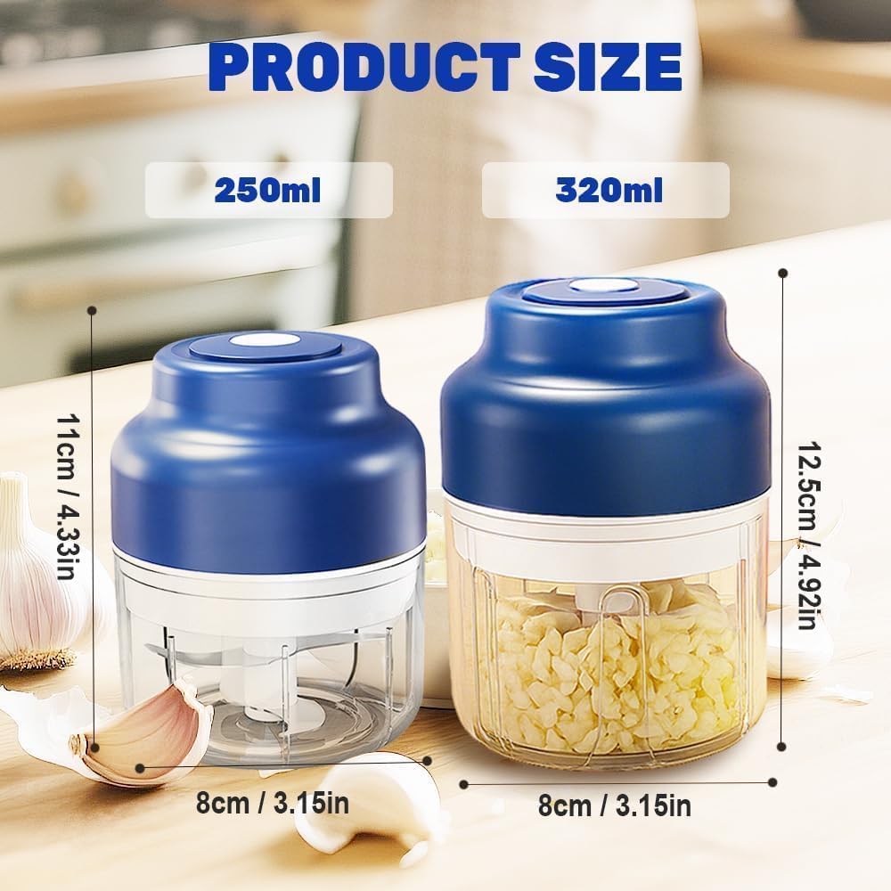Mini picadora de ajo eléctrica, recargable por USB, inalámbrica, para ajo, jengibre, cebolla y verduras, utensilio de cocina rápido y eficiente, capacidad de 320 ml