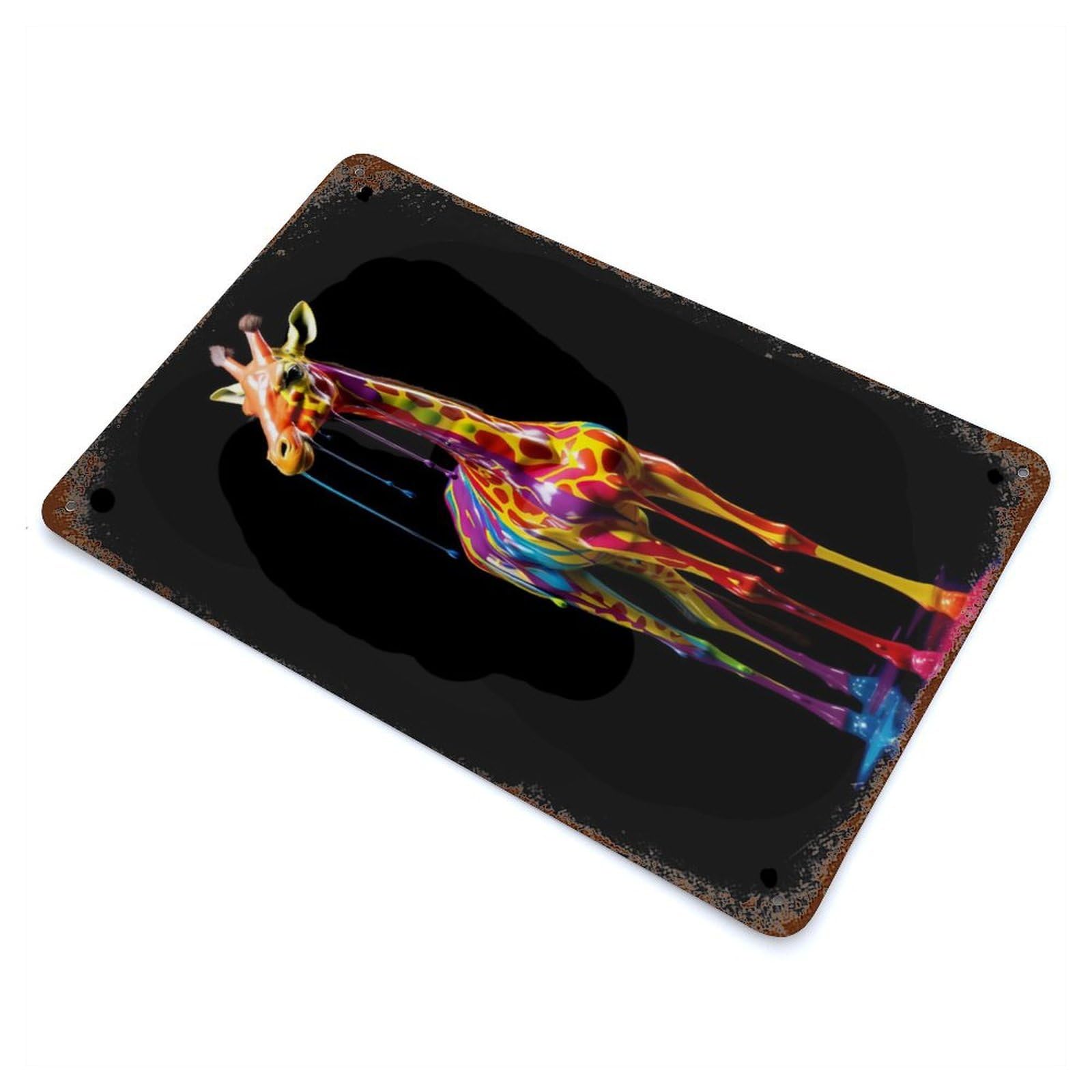 Rainbow Colored Giraffe Decorative Tin Sign 11.8"x7.9", Retro Wall Decor for Living Room, Hallway And Home Decor