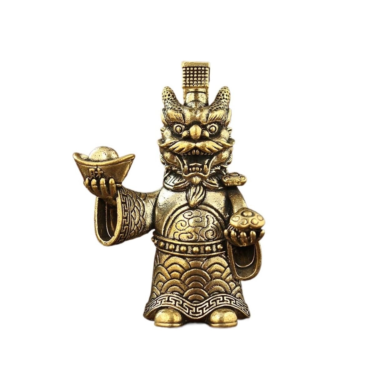 AOTTSD Feng Shui Bronze Dragon King Statue, Antique Gold Brass Figurine, Traditional Chinese Style Wealth Ornament, 55mm x 74mm Desktop Decor