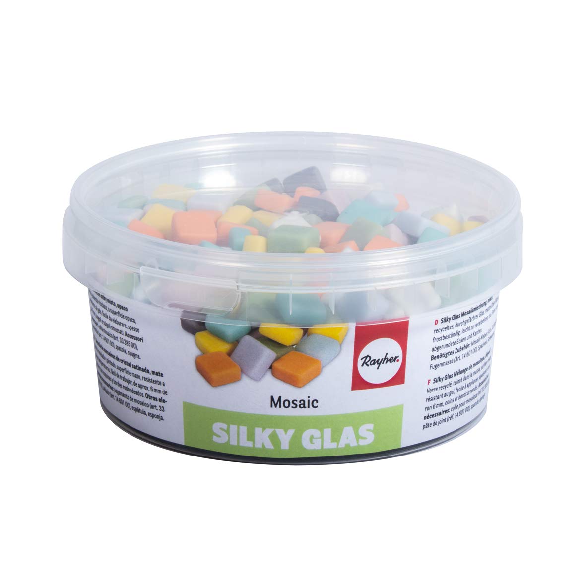 Rayher14861999 Silky Glass Mosaic Tiles 1 x 1 cm Matte Surface with Velvety Feel Box 500 g Approx. 250 Pieces Mosaic Stones for Crafts Frost-Resistant Colourful Mix