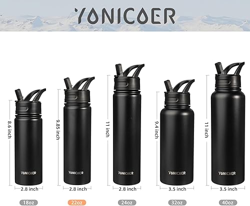 Miniatura 4 de Botella de agua aislada con pajilla, termo de acero inoxidable de 22 onzas, vaso térmico de doble pared con 3 tapas a prueba de fugas, botella de