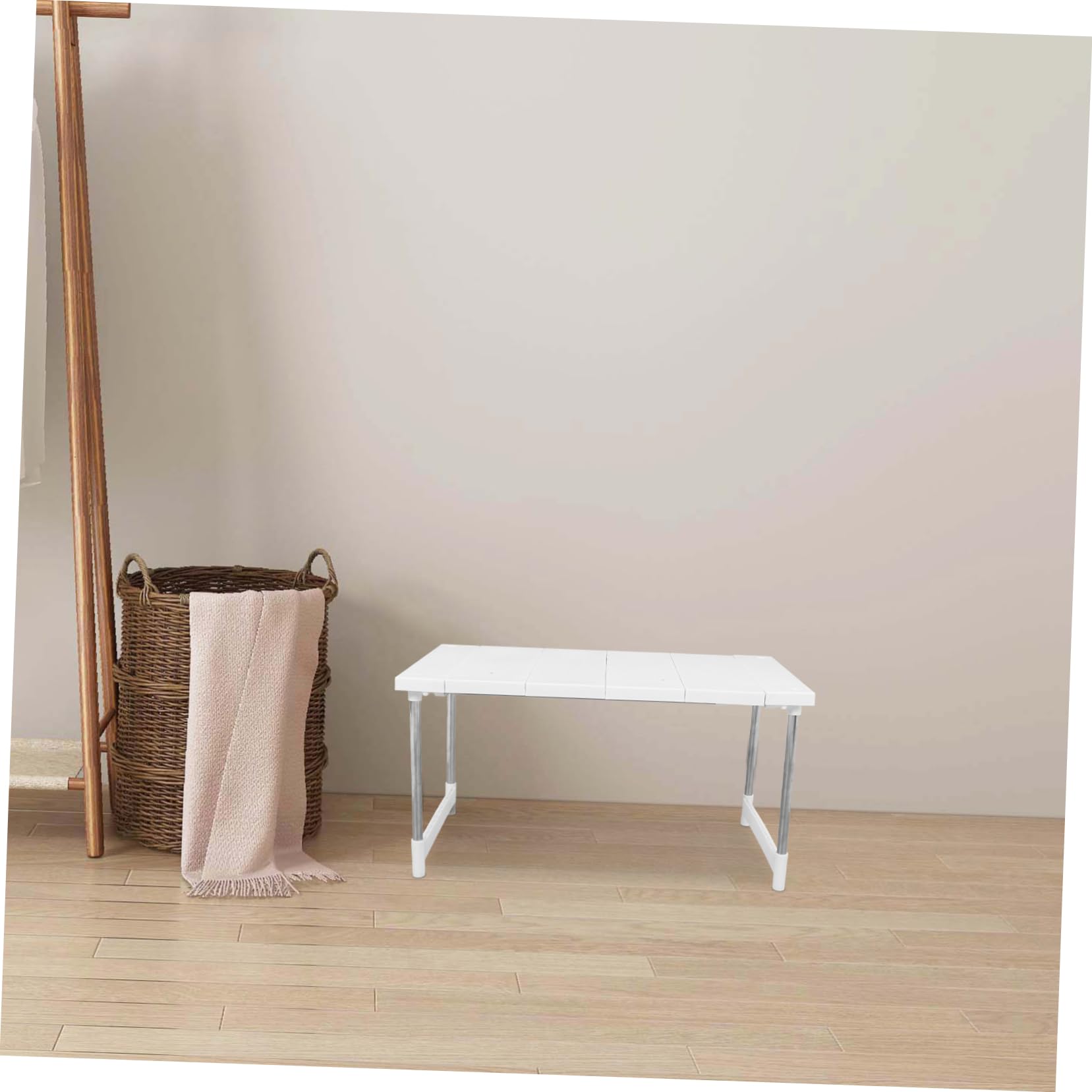 IMIKEYA Organizer Cucina Estensibile Bianco Doppio Ripiano in Acciaio Inossidabile e Superficie Liscia, Lunghezza Regolabile Ganci per Organizzare Utensili e Spezie