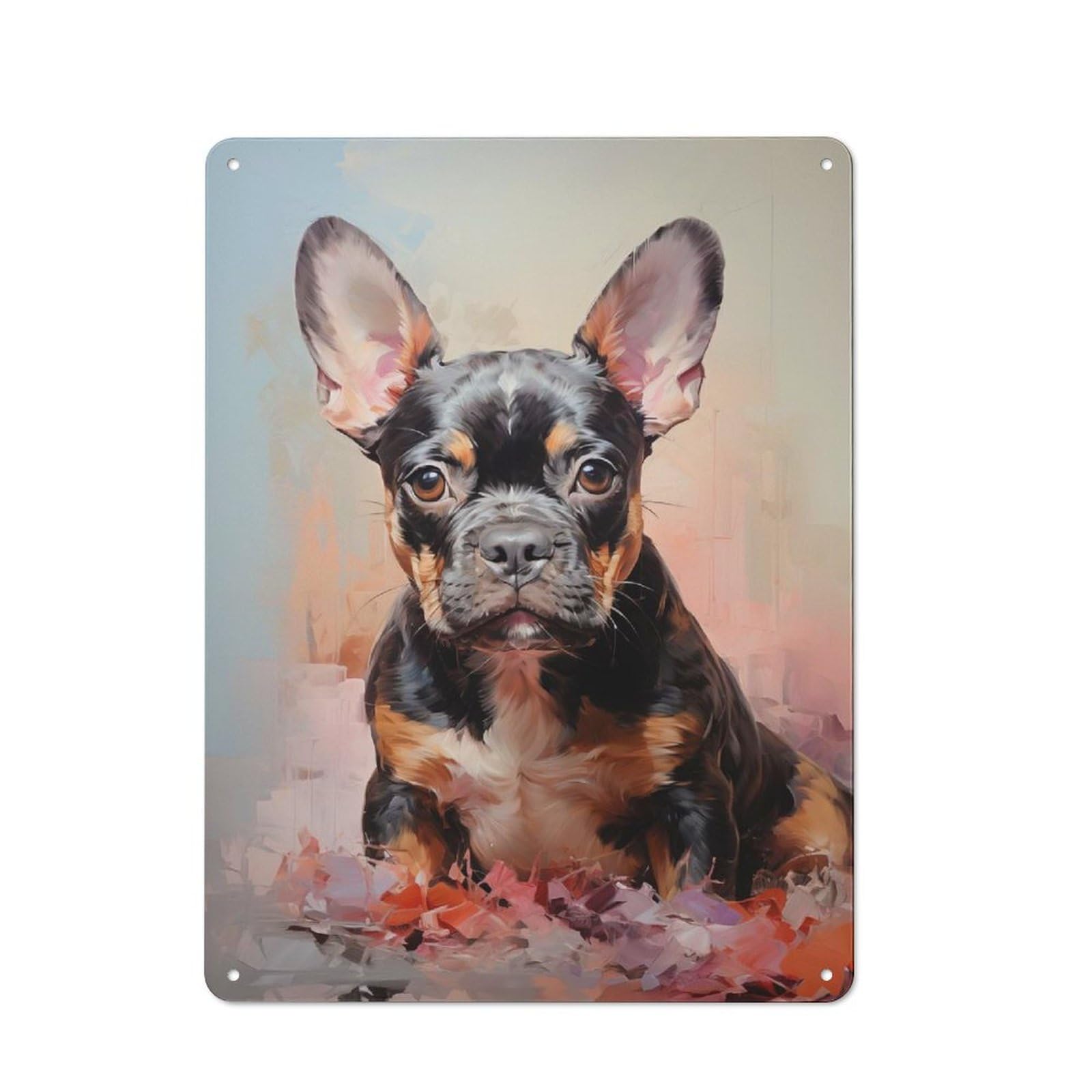 Junmoney Style-5 40X30cm Retro Tin Sign With Frenchie Puppy For Lounge Or Reading Corner, A Decorative Metal Sign For Lounges And Reading Corners