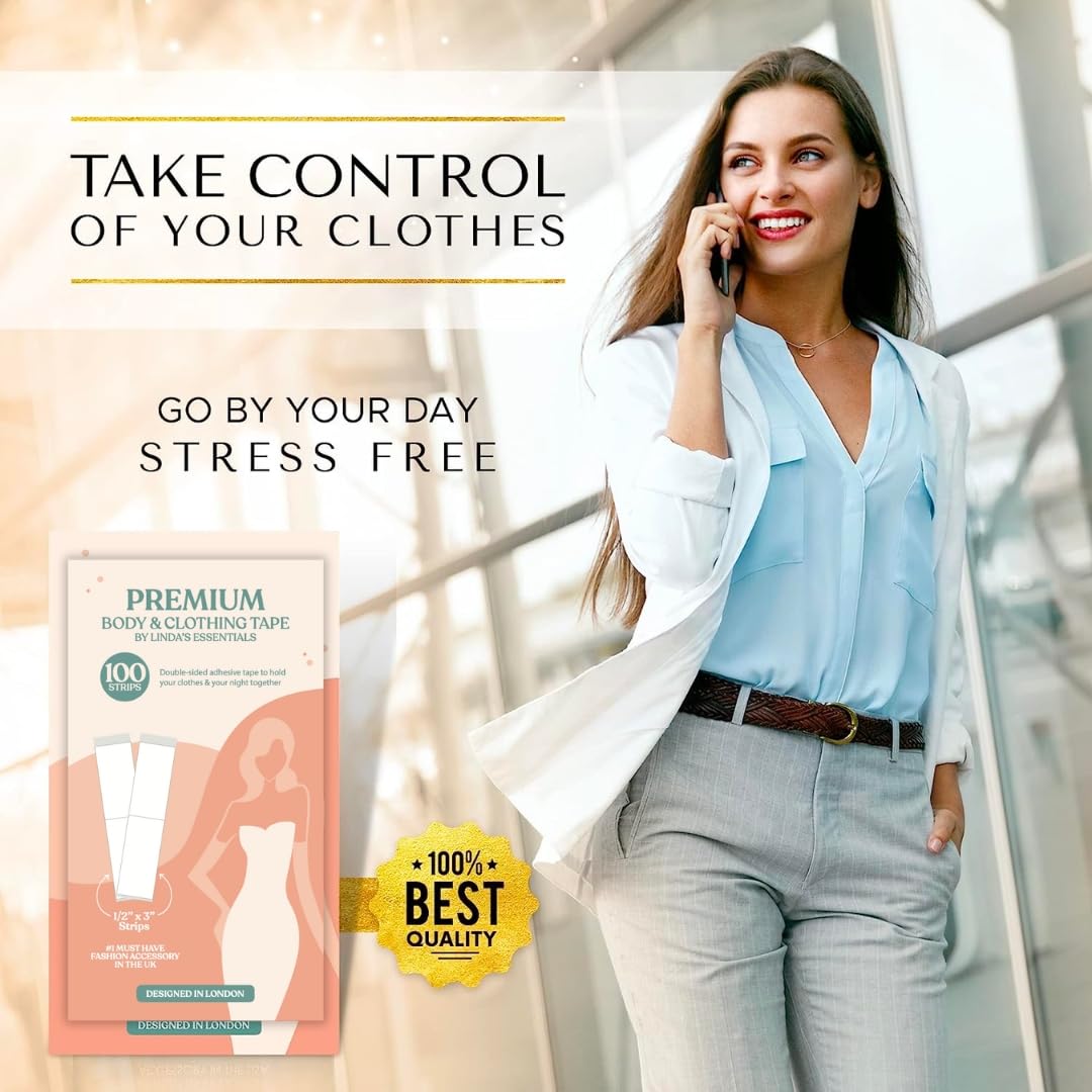 Linda's Essentials Nastro biadesivo Extra forte per tessuti Fashion Tape, biadesivo trasparente per scollature, spalline, orli