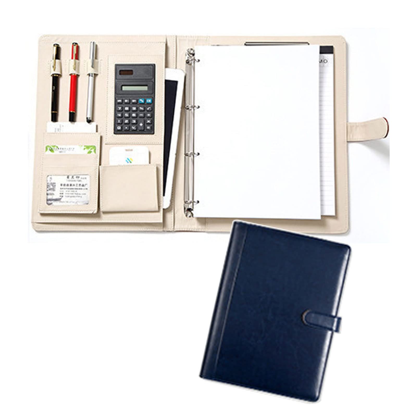 Cartella Portadocumenti Portfolio con Zip Lavoro Riunione Portablocco Riunione Cartella con Blocco di Scrittura A4 E Calcolatrice A 8 Bit per Donne Uomini (Color : Blue, Size : White Paper)